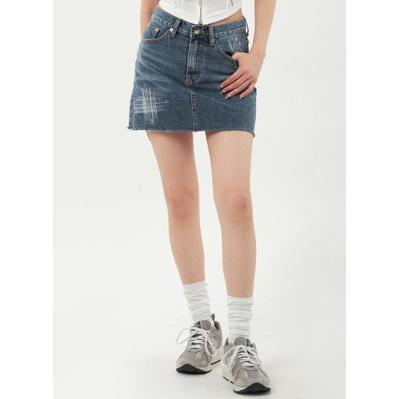 Mid-Wash Denim Mini Skirt CA328