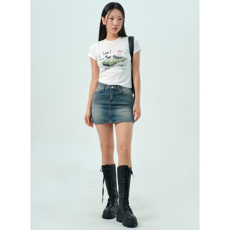 Mid-Wash Denim Skirt CY330|Dark blue|S|M|L