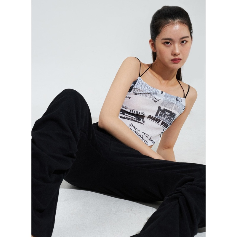 Newspaper Print Top IY322|White|Dark blue|S/M