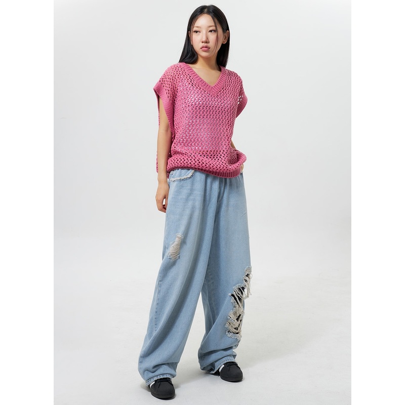 Oversized Ripped Jeans CY324|Light blue|S|M
