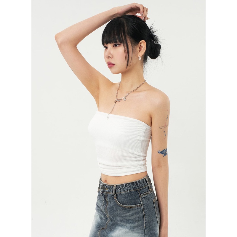 Ribbed Knit Tube Top CA327|White|Black|S/M