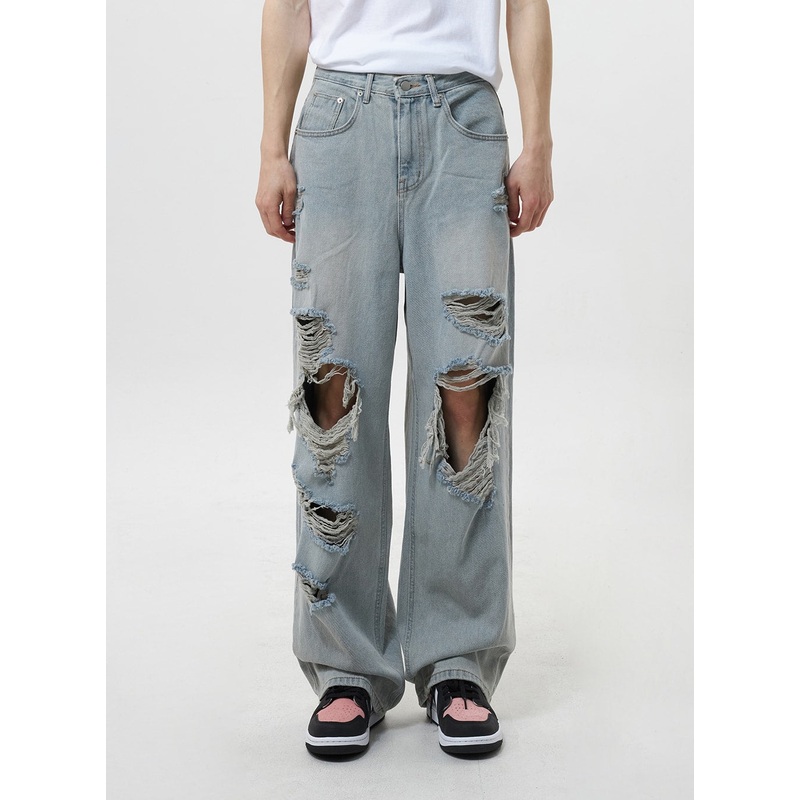 Ripped Baggy Jeans CY319|Light blue|1XS|S|M|L