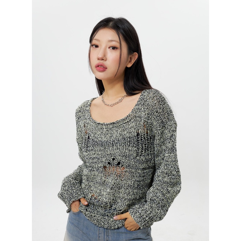 Ripped Sweater IY312|White|Yellow|Purple|Black|S/M