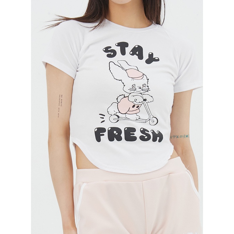 Round Hem Bunny Tee IY325|Black|Pink|White|S/M