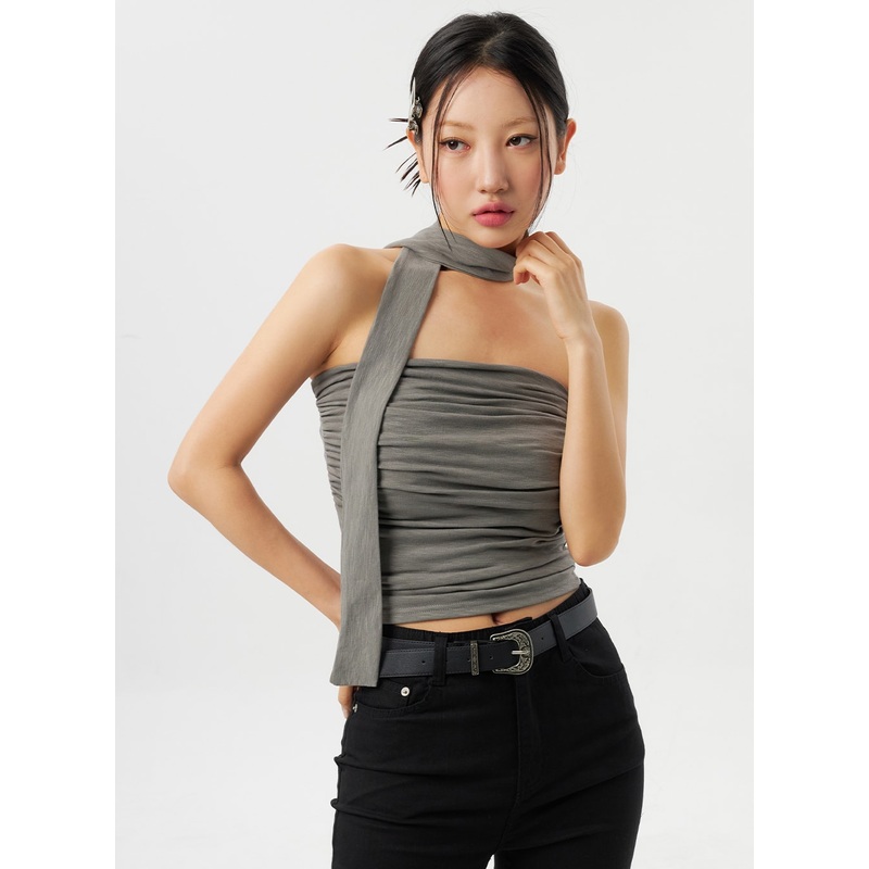 Ruched Tube Top With Scarf CY315