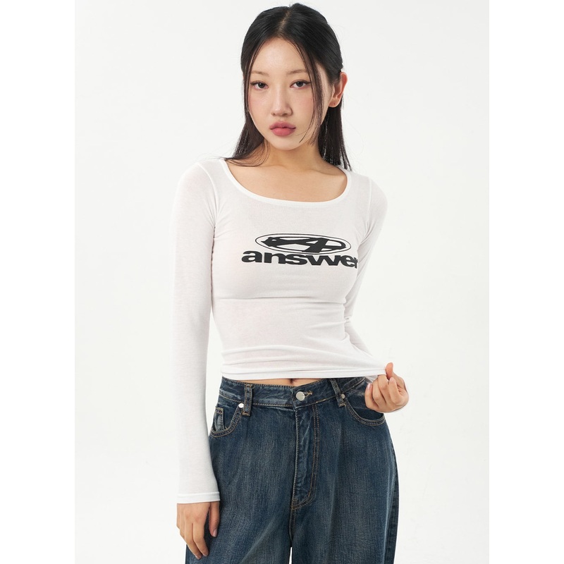 Scoop Neck Graphic Top CA325|White|Black|S/M