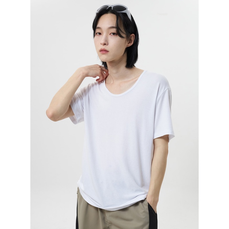 Scoop Neck Tee CY318|White|Beige|Dark green|Blue|Dark blue|Gray|Dark gray|Black|M/L