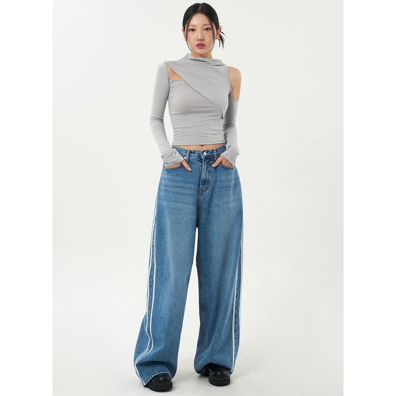 Side Stripe Jeans CA326|Blue|Black|S|M|L