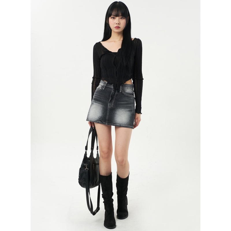Simple Denim Mini Skirt CA328|Black|S|M|L