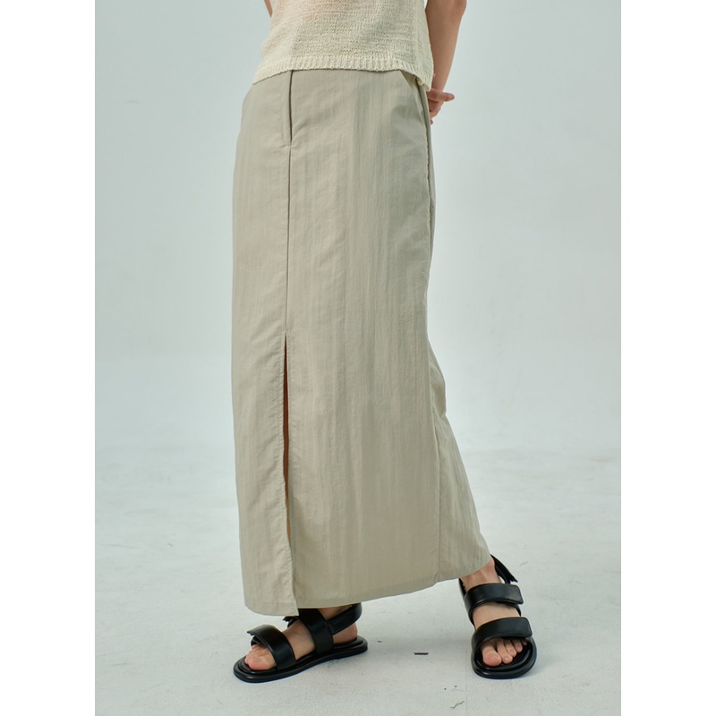 Slit Nylon Maxi Skirt OY310|Beige|Black|S/M
