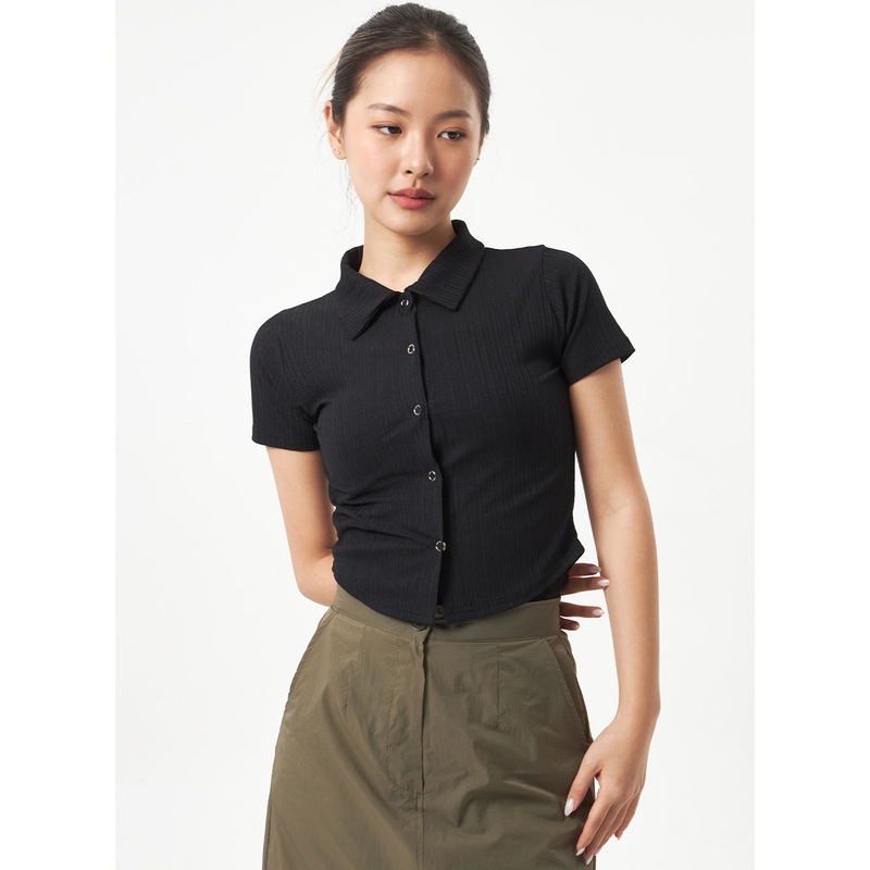 Snap Button Tee CA319|Dark green|Brown|Gray|Black|S/M