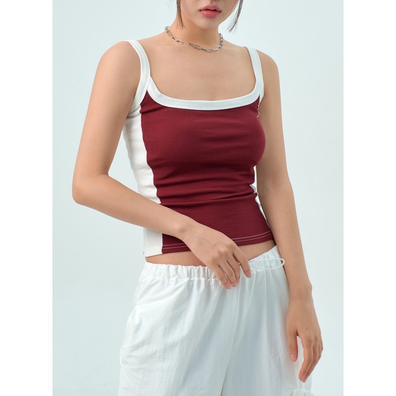Two Color Knit Top CY325|White|Beige|Dark red|Dark green|Blue|Black|S/M