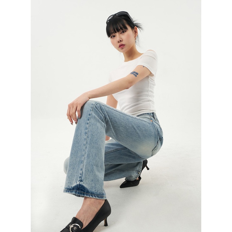 Unbalanced Neck Tee CA328|White|Dark blue|Black|S/M