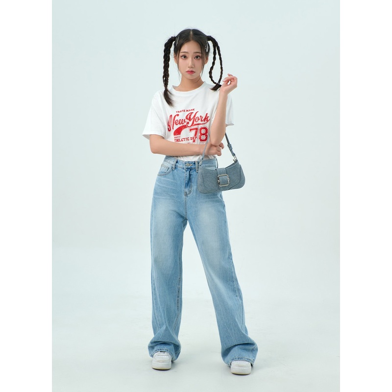 Wide Light Wash Jeans BY322|Light blue|S|M|L