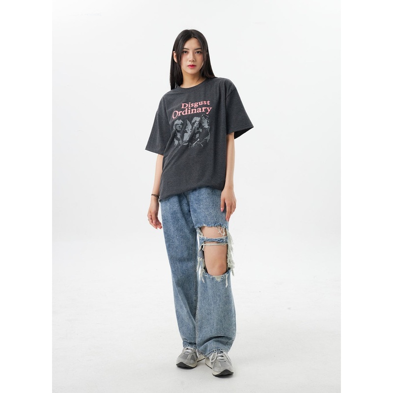 Wide Ripped Knee Jeans BY324|Blue|S|M|L