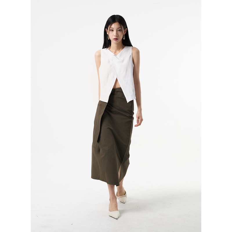 Wrapped Maxi Skirt IA325|Beige|Dark green|Dark gray|Black|S/M
