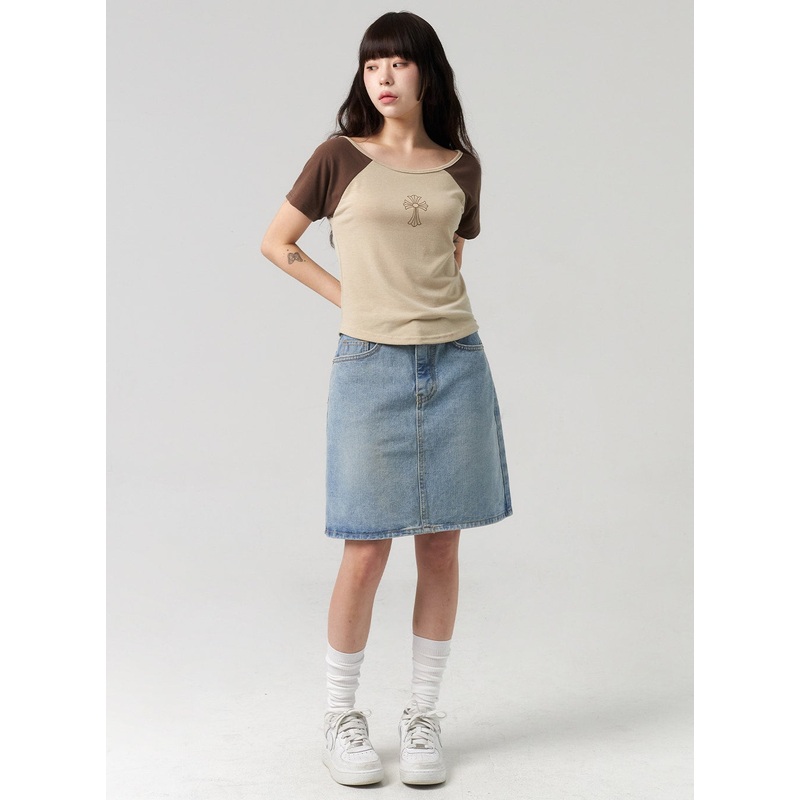 A-Line Denim Midi Skirt CL312|Light blue|Blue|Black|S|M|L|1XL|2XL|3XL