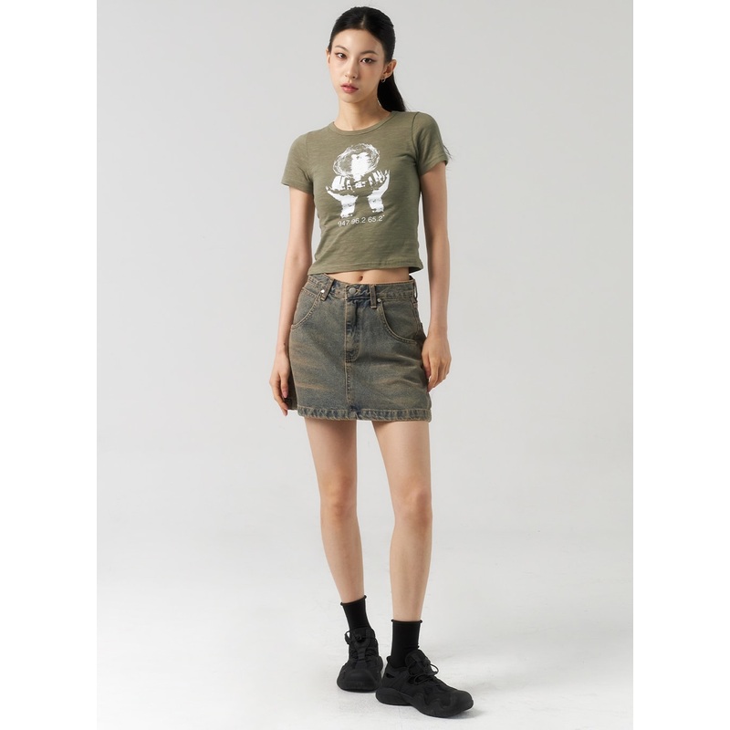 A-Line Denim Mini Skirt CU321|Blue|Black|S|M|L