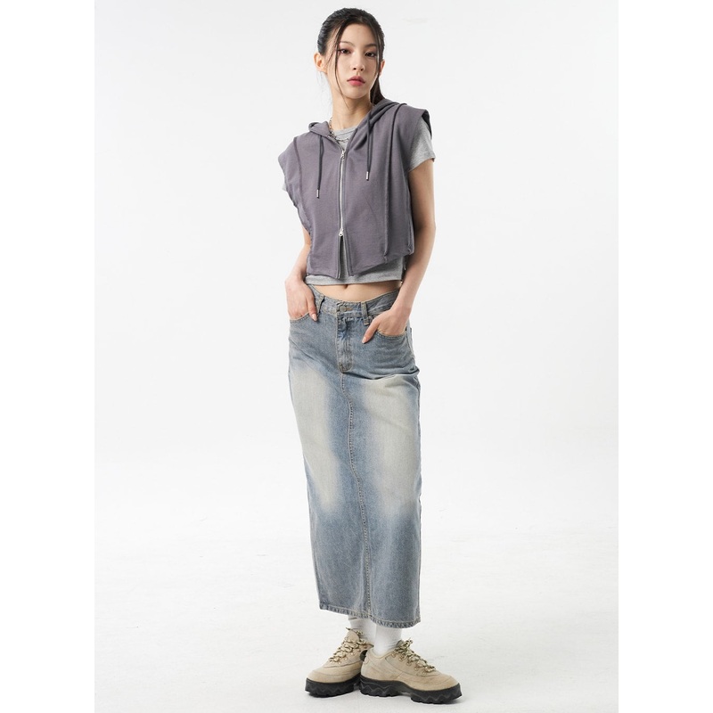 Blue Denim Maxi Skirt CU309|Blue|S|M|L