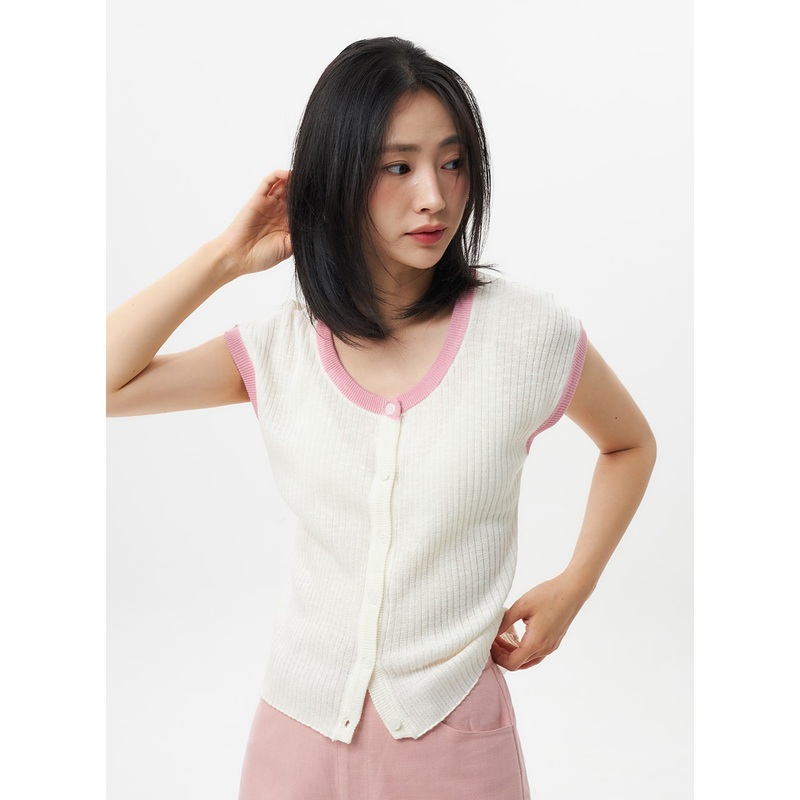 Button Knit Top OL303|Light beige|Yellow|Pink|S/M
