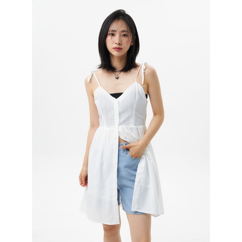 Button Mini Dress OL305|White|S/M