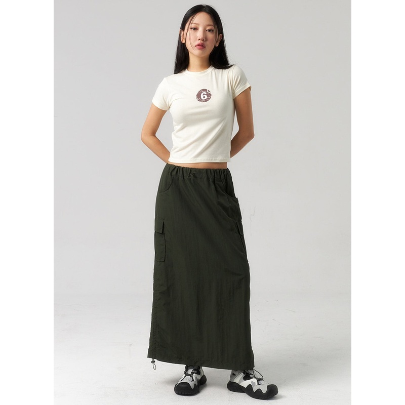Cargo Nylon Maxi Skirt CU327|White|Beige|Dark green|Dark gray|Black|S/M