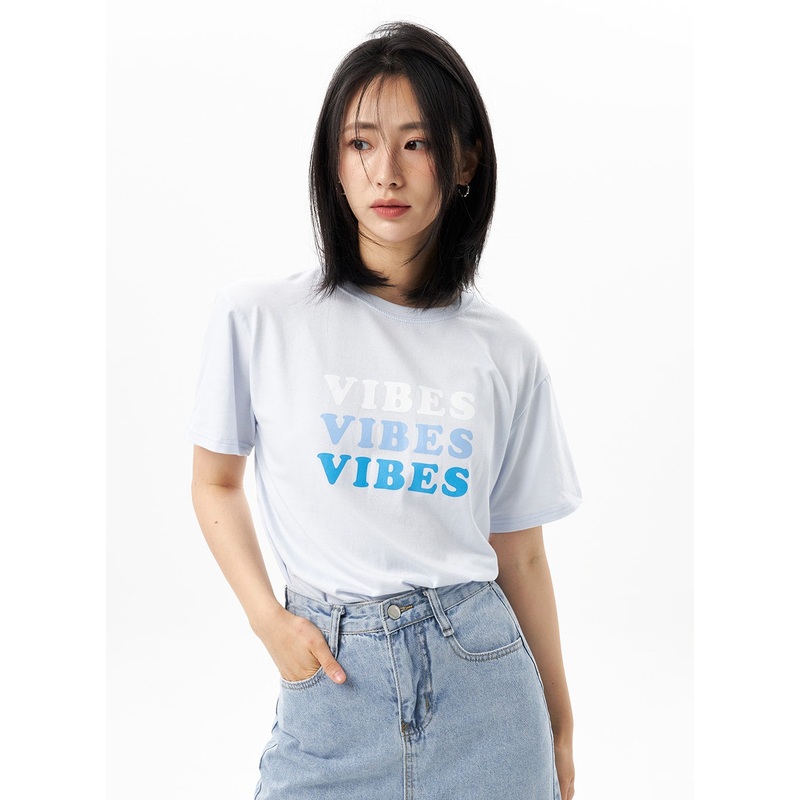 Crewneck Graphic Tee OU313|White|Pink|Light blue|S/M