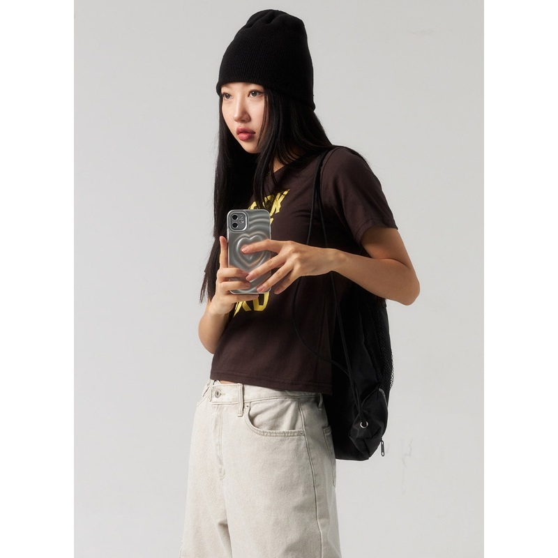 Crewneck Tee CU328|White|Dark brown|Black|S/M