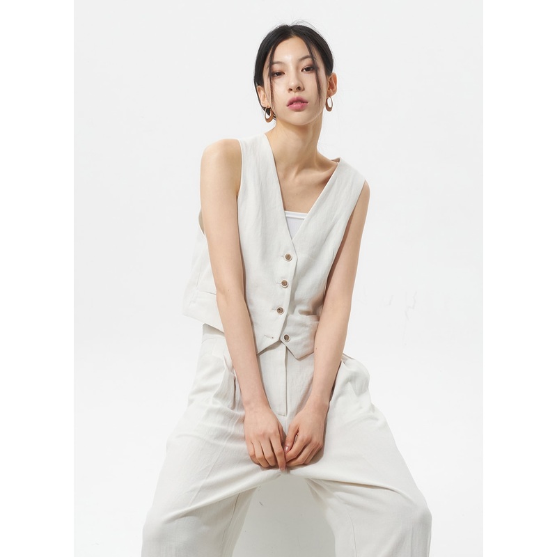 Cropped Button Vest IU326|Light beige|Mint|Black|S/M