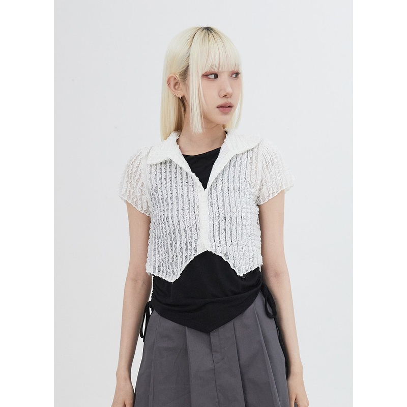 Cropped Mesh Top IU312|Light beige|Black|S/M