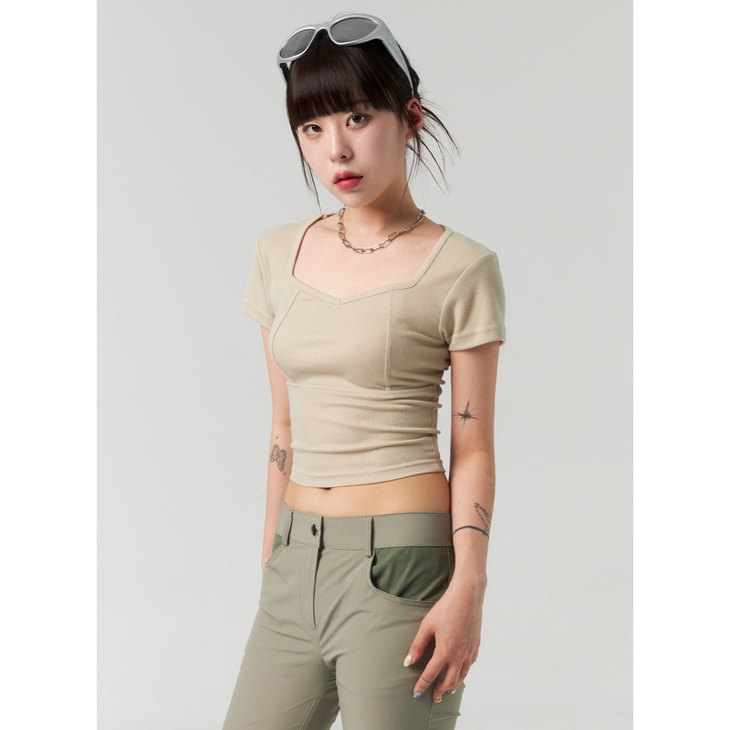 Cut Out Back Tee CL317|White|Beige|Black|S/M