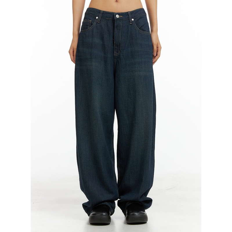 Dark Wash Wide Jeans CU305|Dark blue|Black|S|M|L