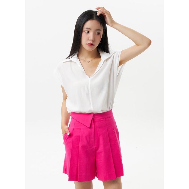 Drop Shoulder Blouse OU323|White|Dark brown|Light blue|S/M