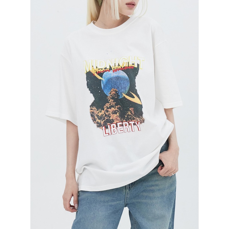 Graphic Oversized Tee IU313|White|Light beige|Dark gray|S/M