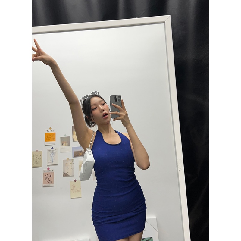 Halter Neck Mini Dress IU322|Brown|Blue|Black|M/L
