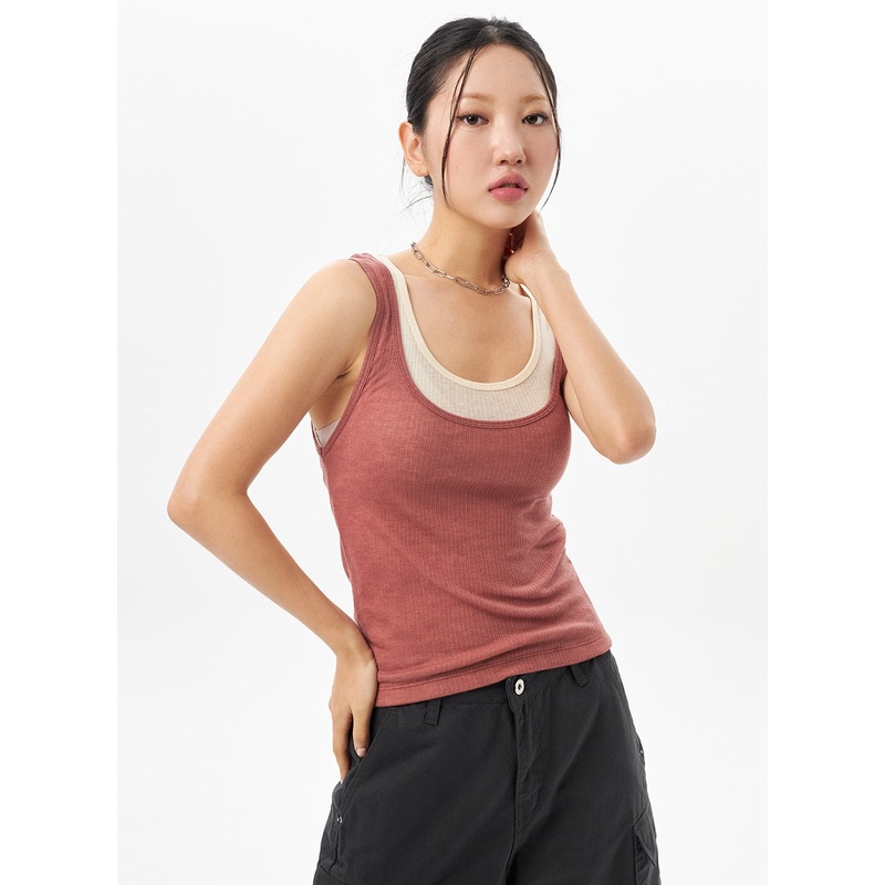 Layered Tank Top CU315|Light beige|Dark pink|Brown|Dark blue|S/M