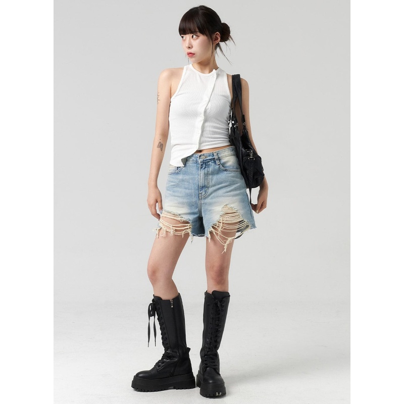 Light Ripped Denim Shorts CL318