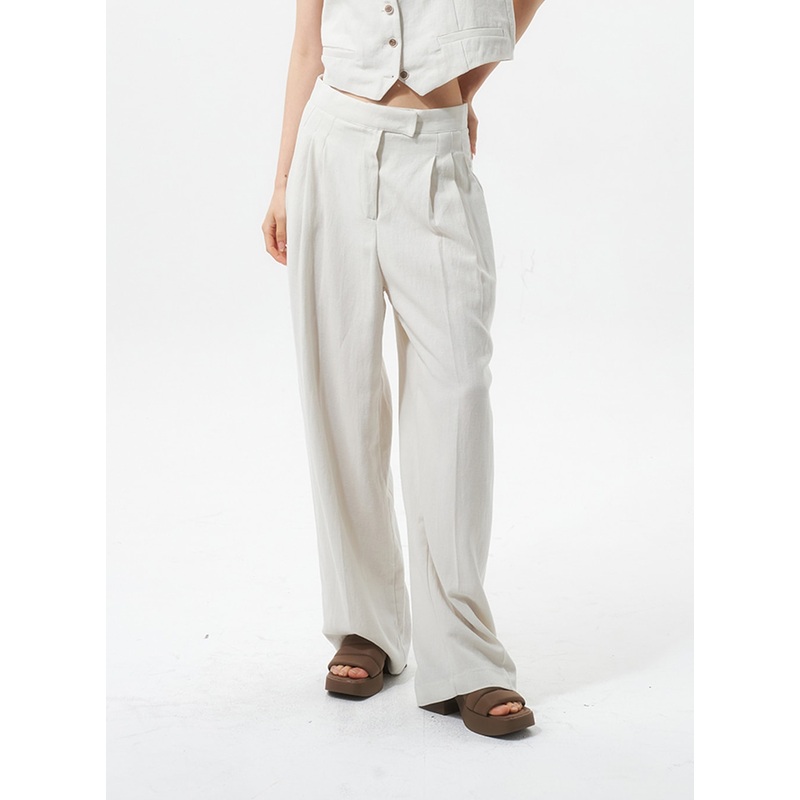 Linen Tailored Pants IU326|Light beige|Mint|Black|S|M|L