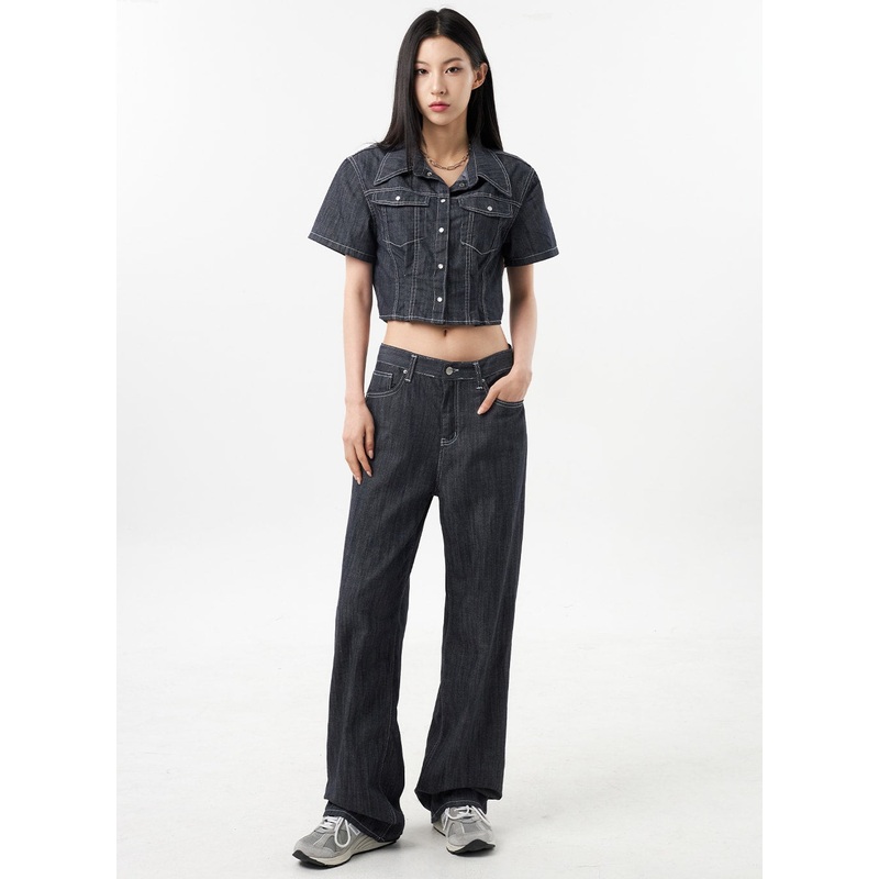 Low Rise Wide Pants CU312|White|Dark blue|S|M|L