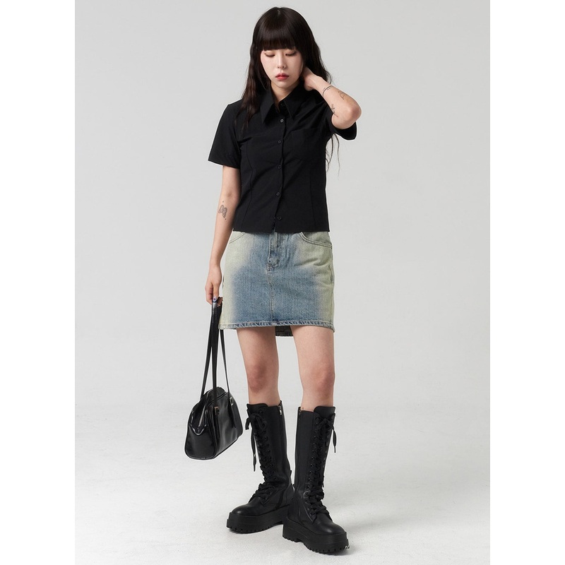 Mid-Rise Denim Mini Skirt CL318
