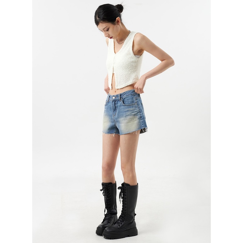 Mid-Rise Denim Shorts CU309|Light blue|Blue|S|M|L