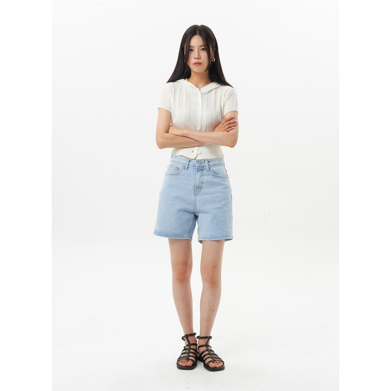 Mid-Rise Denim Shorts OU328|Light blue|Dark blue|S|M|L