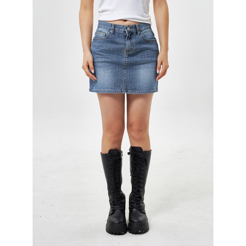 Mid-Wash Denim Mini Skirt CU301