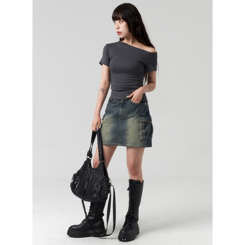 Mini Cargo Denim Skirt CL318|Dark blue|S|M|L