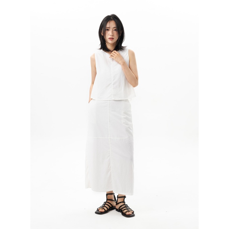 Nylon Maxi Skirt OU314|White|Dark green|Black|S/M