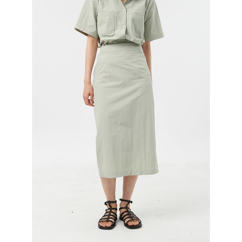 Nylon Midi Skirt OU309|Dark green|Black|S|M