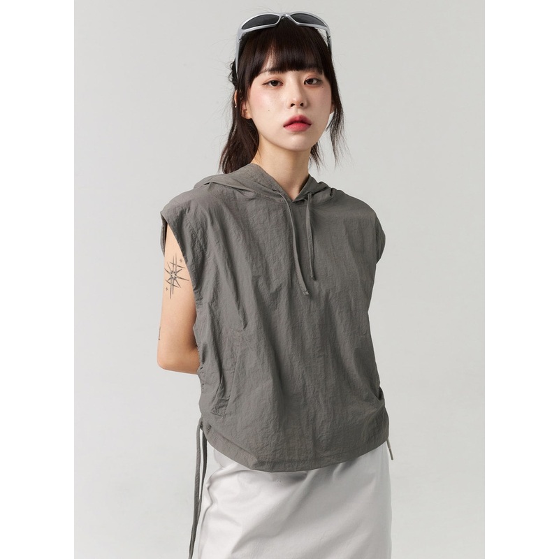 Nylon Vest Hoodie CL312|Dark gray|Black|M/L