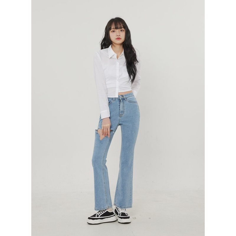 Ripped Bootcut Jeans BF306|Light blue|Dark blue|S|M|L