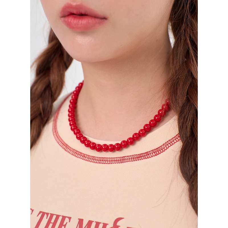 Round Beads Necklace IL310|Red|Black|One Size