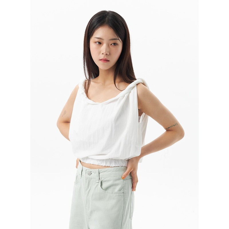 Scoop Back Cropped Top OU319|White|Gray|Black|S/M